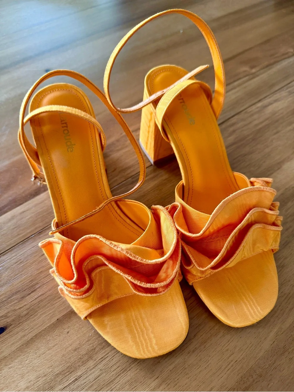 Larroude Bright Orange Ruffle Block Heel Sandals – Women